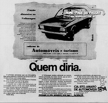 Quem diria... - Home-Page do Passat Anúncio da Cia. Santo Amaro (Jornal do Brasil, 2 de agosto de 1970)