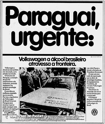Os Passat a álcool doados ao Paraguai - Home-Page do Passat Anúncio da entrega de dois Passat a álcool para o governo do Paraguai