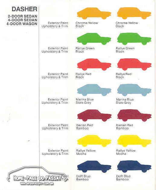 Tabela de cores VW Dasher 1974