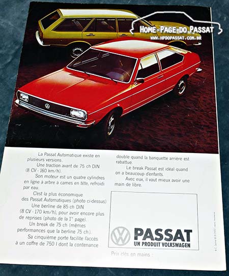 Passat automático 1974 - Home-Page do Passat Folder francês sobre o Passat automático