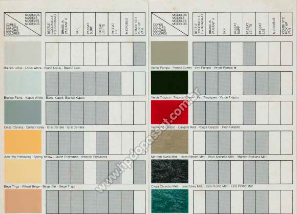 Tabela de Cores VW 1981